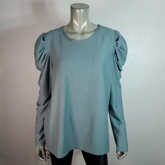 Nine West‎ Top Plus Size XXL Princess Sleeve Ribbed Stretch Long Sleeve Blue - Picture 2 of 6